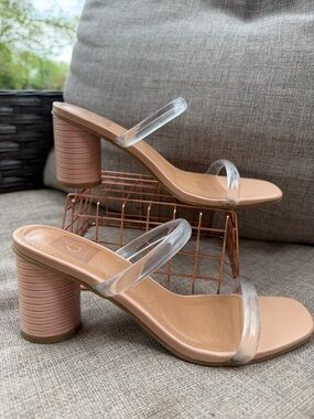 Dolce Vita Clear Strap Nude Block Heel Sandals Women’s 7